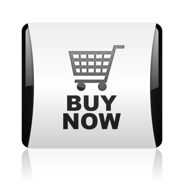 Buy now black and white square web glossy icon — Stock Photo, Image