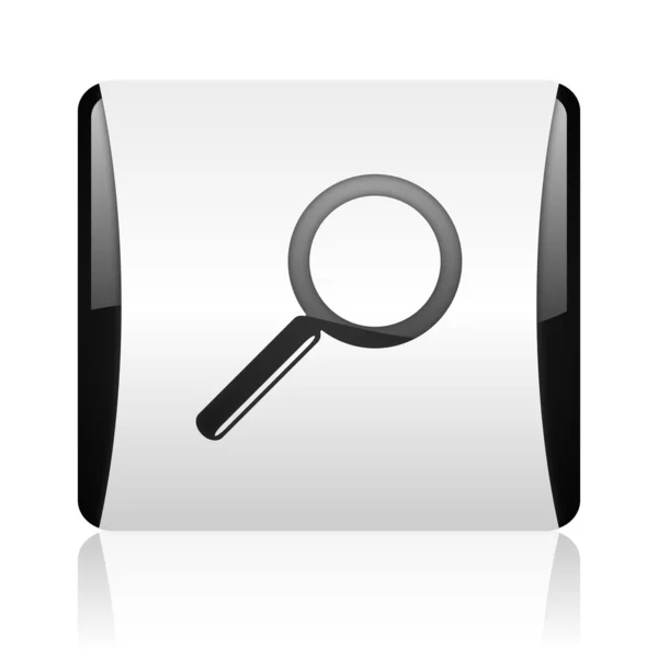 Suche nach schwarz-weißen quadratischen Web-Hochglanz-Symbol — Stockfoto