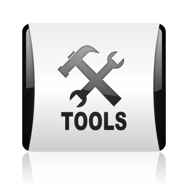Werkzeuge schwarz und weiß quadratische Web-Hochglanz-Symbol — Stockfoto