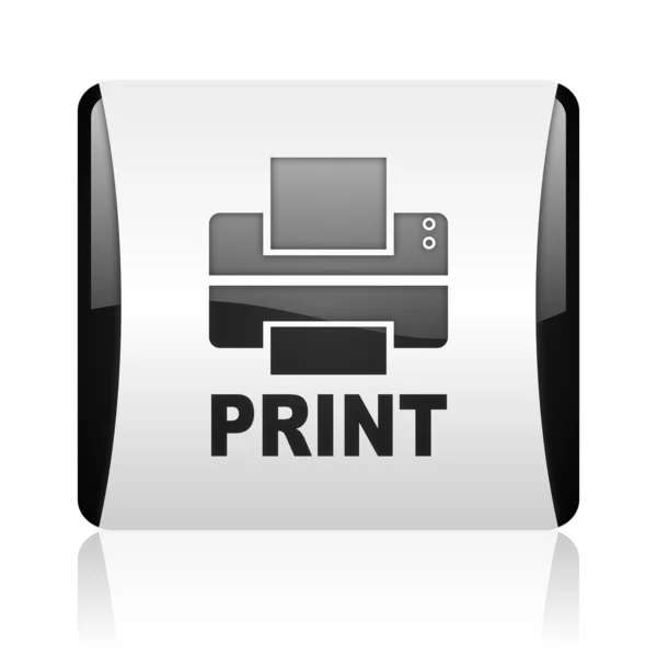 Print black and white square web glossy icon — Stock Photo, Image