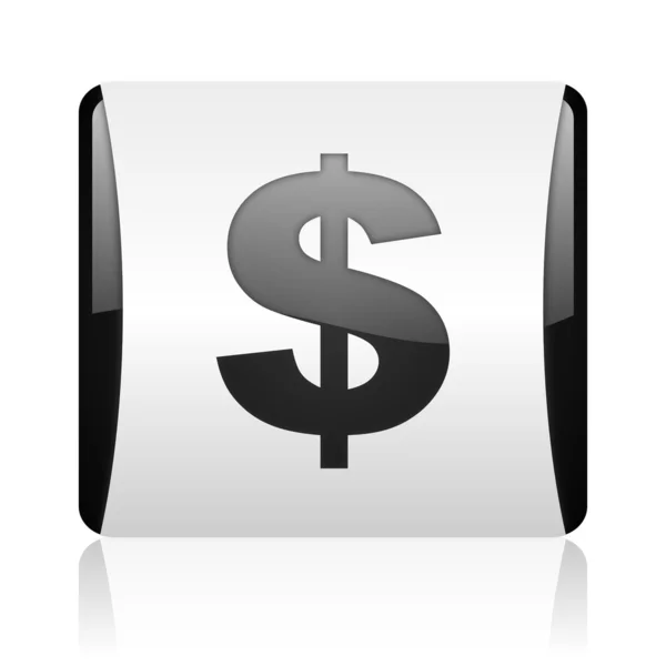 Us dollar schwarz-weiß quadratische Web-Hochglanz-Symbol — Stockfoto
