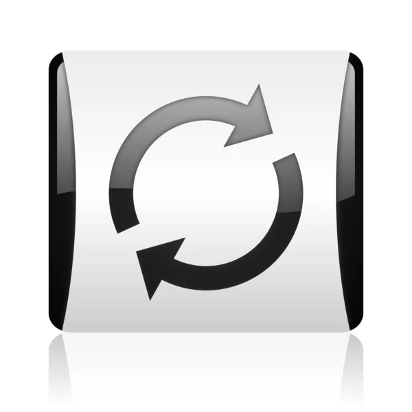 Reload black and white square web glossy icon — стоковое фото