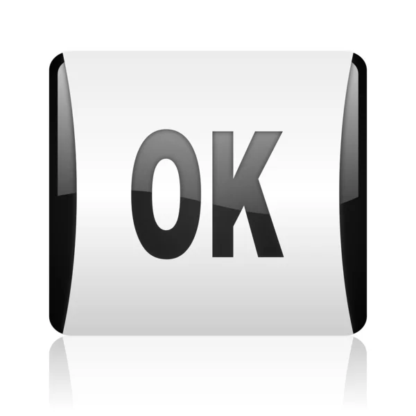 Ok black and white square web glossy icon — Stock Photo, Image