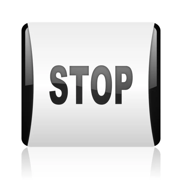 Stop bianco e nero quadrato web icona lucida — Foto Stock