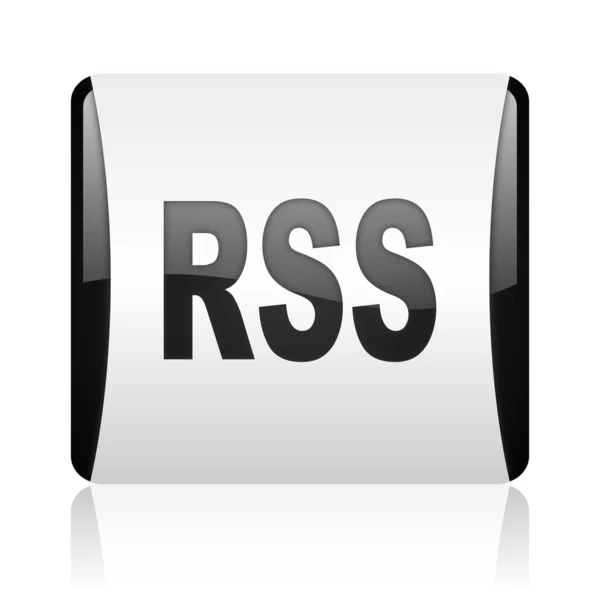 Glanzend zwart-wit vierkante web-pictogram RSS — Stockfoto