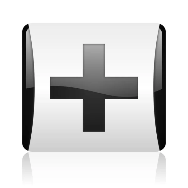 Emergency black and white square web glossy icon — Stock Photo, Image