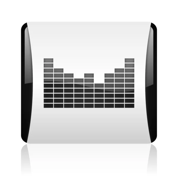 Sound black and white square web glossy icon — Stock Photo, Image