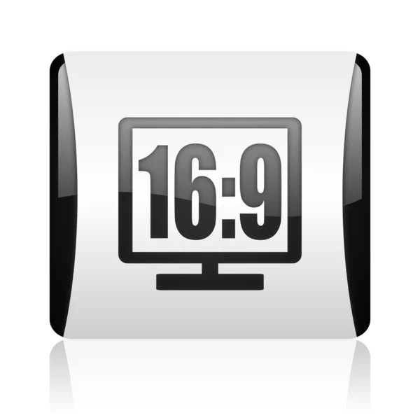 16 9 디스플레이 검은색과 흰색 사각형 웹 광택 아이콘 — 스톡 사진