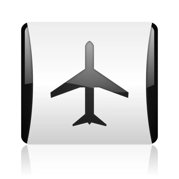 비행기 검은색과 흰색 사각형 웹 광택 아이콘 — 스톡 사진