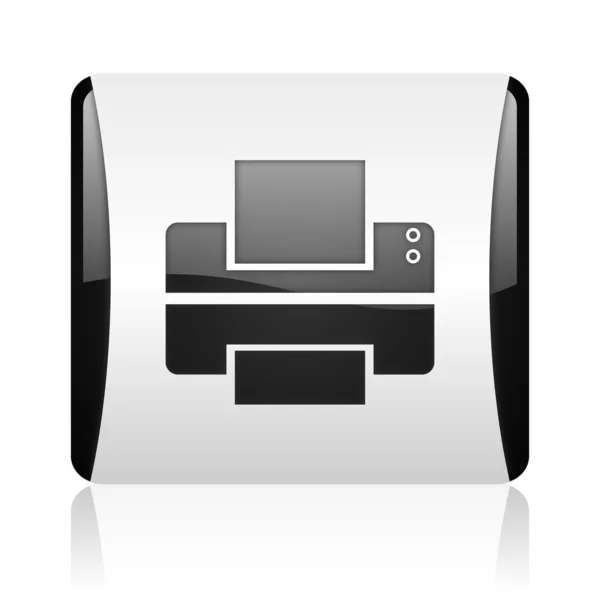 プリンターの黒と白の正方形ウェブの光沢のあるアイコン — ストック写真