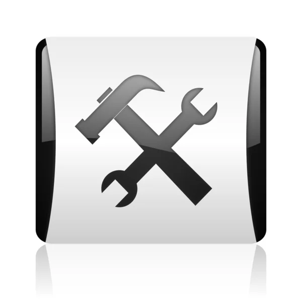 Tools black and white square web glossy icon — Stock Photo, Image