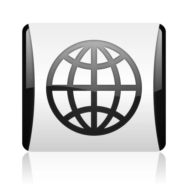Ziemi czarno-biały kwadrat WWW błyszczący ikona — Zdjęcie stockowe