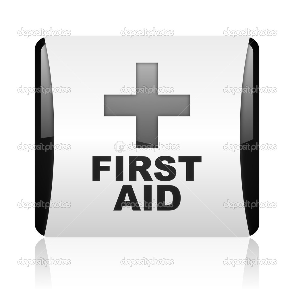First aid black and white square web glossy icon — Stock Photo
