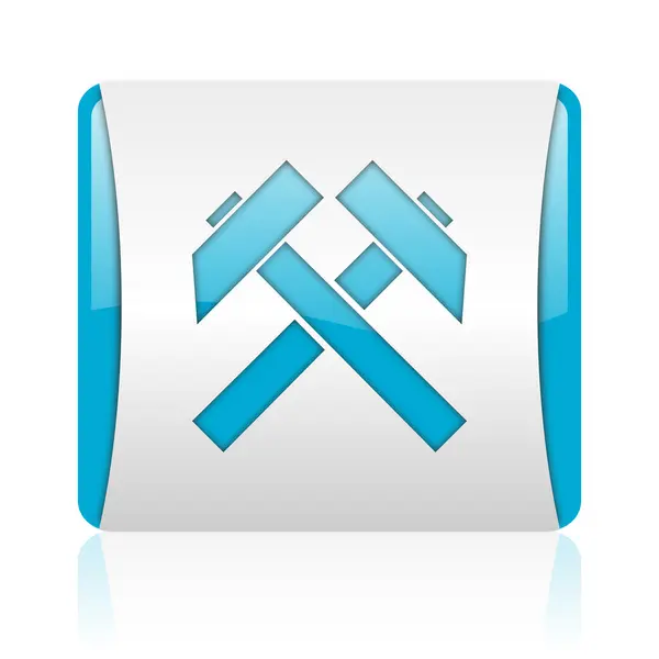 Mining blue and white square web glossy icon — стоковое фото