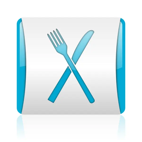 食物蓝色和白色方形 web 光泽图标 — 图库照片