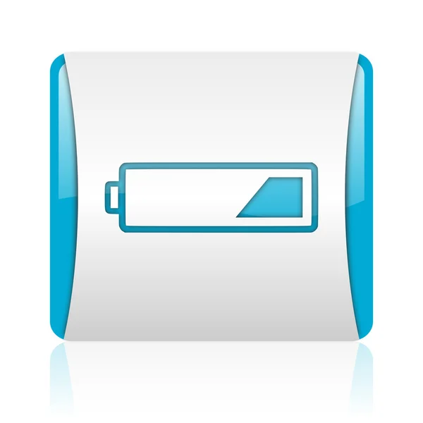 Bateria niebieski i biały kwadrat WWW błyszczący ikona — Zdjęcie stockowe