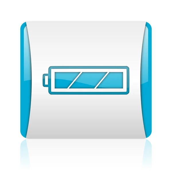 Batterie blau-weiß quadratisch Web-Hochglanz-Symbol — Stockfoto