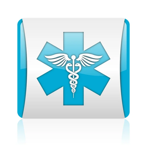 Caduceus blau-weiß quadratische Web-Hochglanz-Symbol — Stockfoto