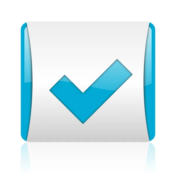 Blauwe en witte vierkante web glanzende pictogram accepteren — Stockfoto