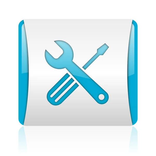 Narzędzia niebieski i biały kwadrat WWW błyszczący ikona — Zdjęcie stockowe