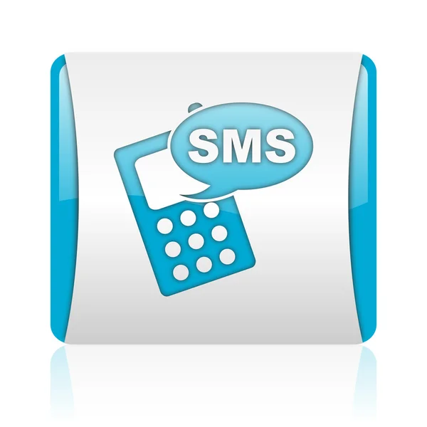 Sms blue and white square web glossy icon — Stock Photo, Image