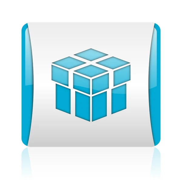 Scatola blu e bianco quadrato web icona lucida — Foto Stock