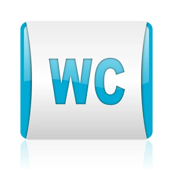 WC niebieski i biały kwadrat WWW błyszczący ikona — Zdjęcie stockowe