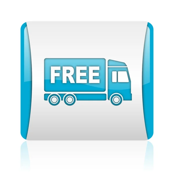 Free delivery blue and white square web glossy icon — Stock Photo, Image