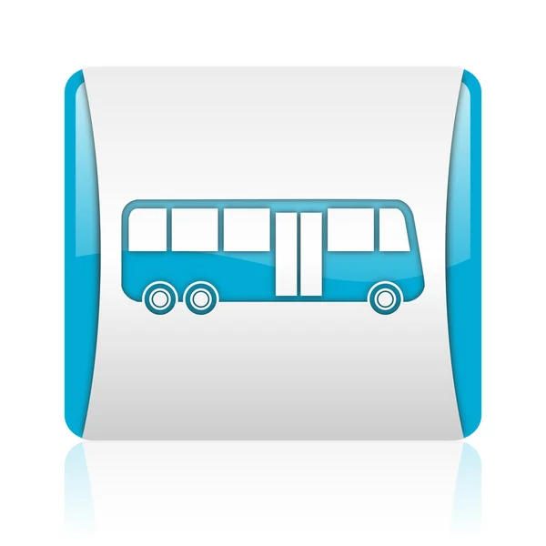 Autobus niebieski i biały kwadrat WWW błyszczący ikona — Zdjęcie stockowe