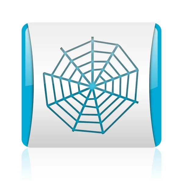 Aranha web azul e branco quadrado web ícone brilhante — Fotografia de Stock
