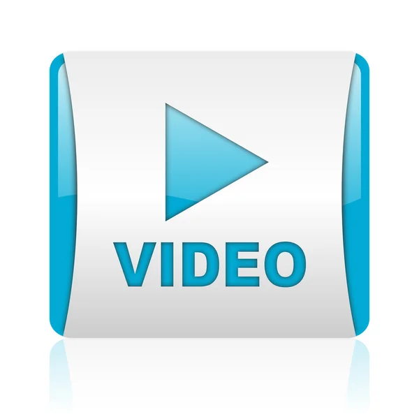Video blå och vita kvadratiska web blanka ikonen — Stockfoto