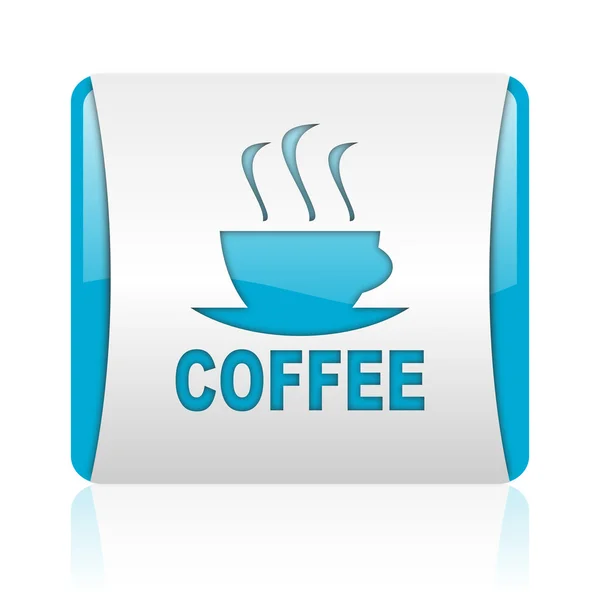 Kawa web kwadrat niebieski i biały błyszczący ikona — Zdjęcie stockowe