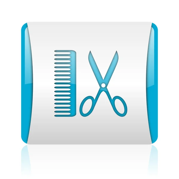 Blauwe en witte vierkante web glanzende pictogram Barber — Stockfoto