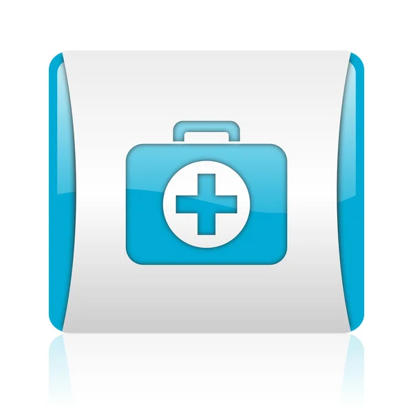 Zestaw pierwszej pomocy niebieski i biały kwadrat WWW błyszczący ikona — Zdjęcie stockowe