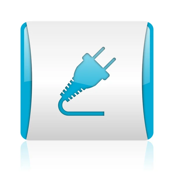 Plug azul y blanco cuadrado web icono brillante — Foto de Stock