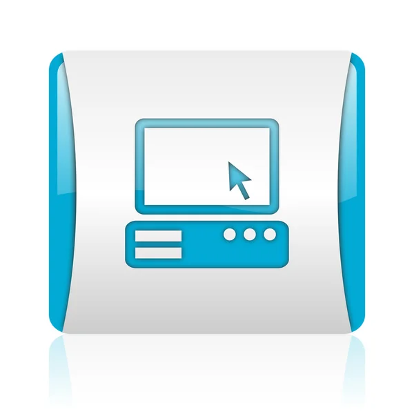 PC niebieski i biały kwadrat WWW błyszczący ikona — Zdjęcie stockowe