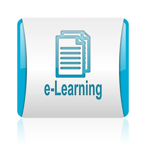 E-öğrenme mavi ve beyaz kare web parlak simgesi — Stok fotoğraf