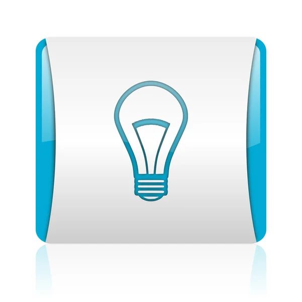 Lâmpada azul e branco quadrado web ícone brilhante — Fotografia de Stock