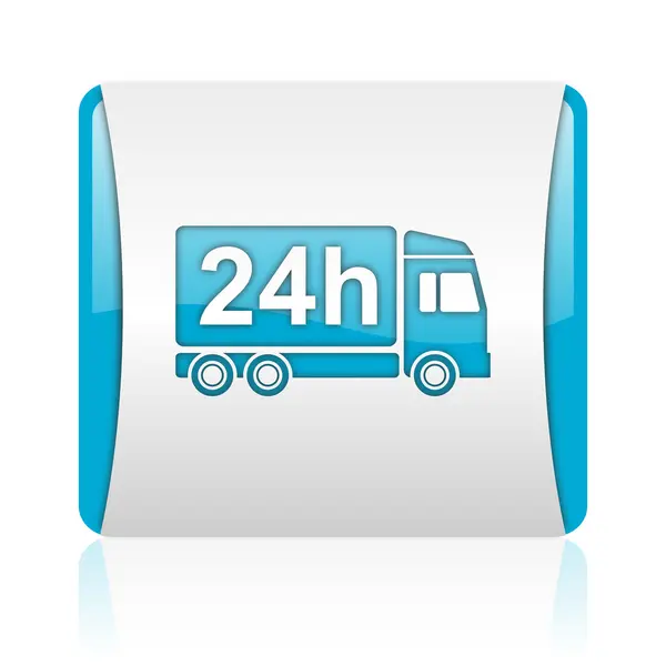 Consegna 24h blu e bianco quadrato web icona lucida — Foto Stock
