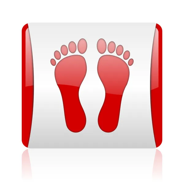 Footprint red and white square web glossy icon — Stock Photo, Image