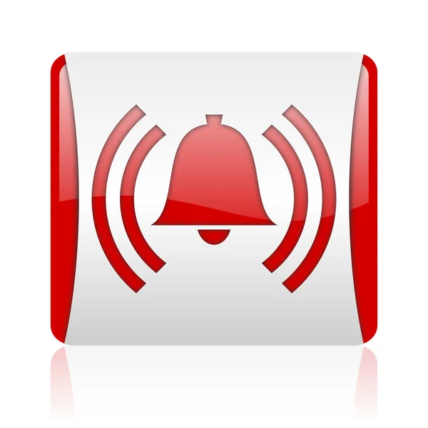 Alarme vermelho e branco quadrado web ícone brilhante — Fotografia de Stock