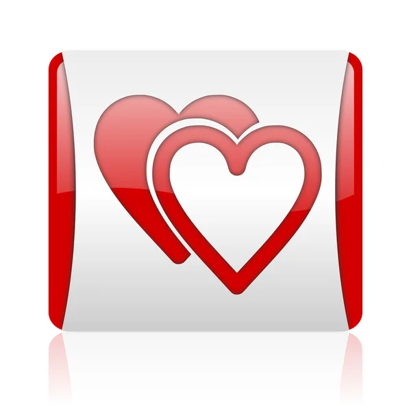사랑 하는 빨간색과 흰색 사각형 웹 광택 아이콘 — 스톡 사진