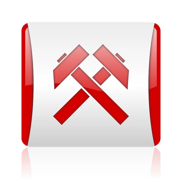 Gruvdrift röda och vita kvadratiska web blanka ikonen — Stockfoto