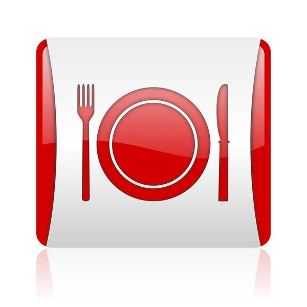 Comida vermelho e branco quadrado web ícone brilhante — Fotografia de Stock