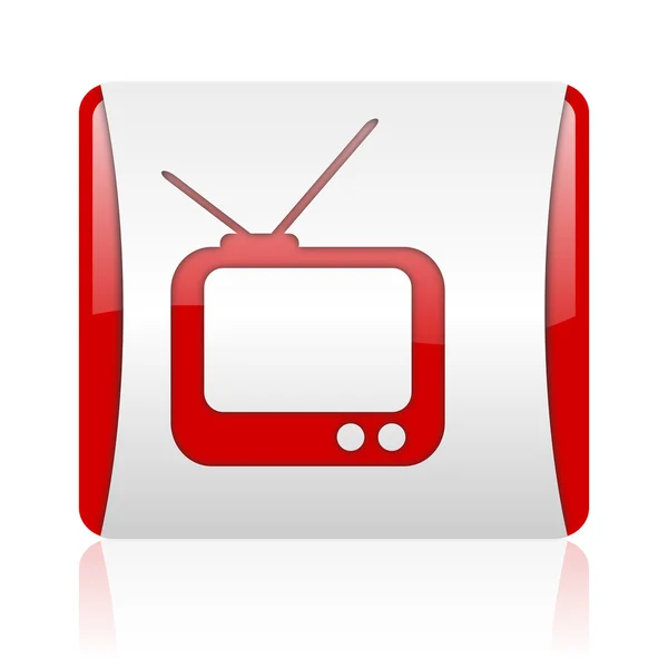 TV czerwony i biały kwadrat WWW błyszczący ikona — Zdjęcie stockowe