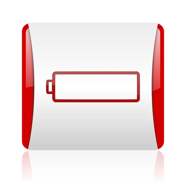 Battery red and white square web glossy icon — Stock Photo, Image