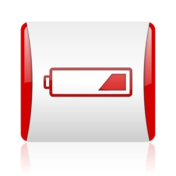 Battery red and white square web glossy icon — Stock Photo, Image