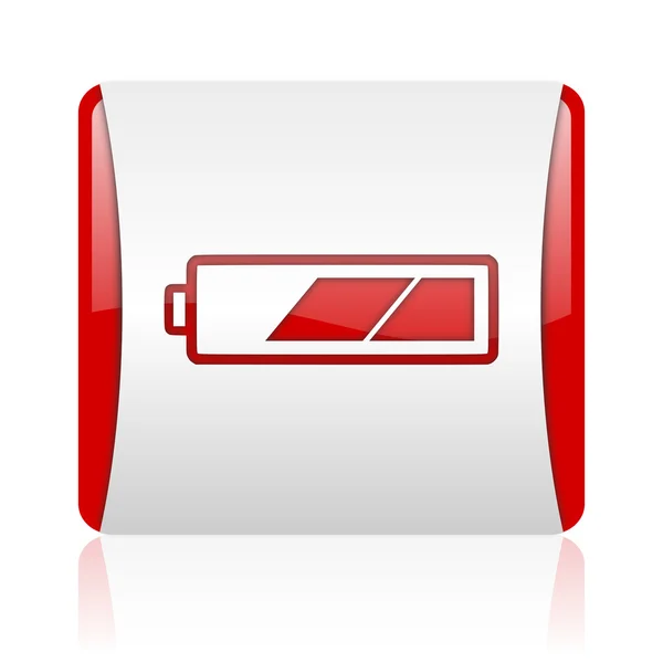 Akkumulátor piros és fehér négyzet pókháló fényes ikon — Stock Fotó