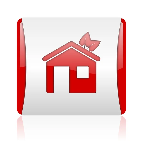 Casa vermelho e branco quadrado web ícone brilhante — Fotografia de Stock