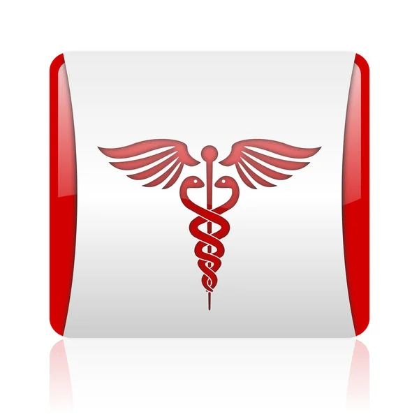 Caduceus rojo y blanco web cuadrada icono brillante —  Fotos de Stock